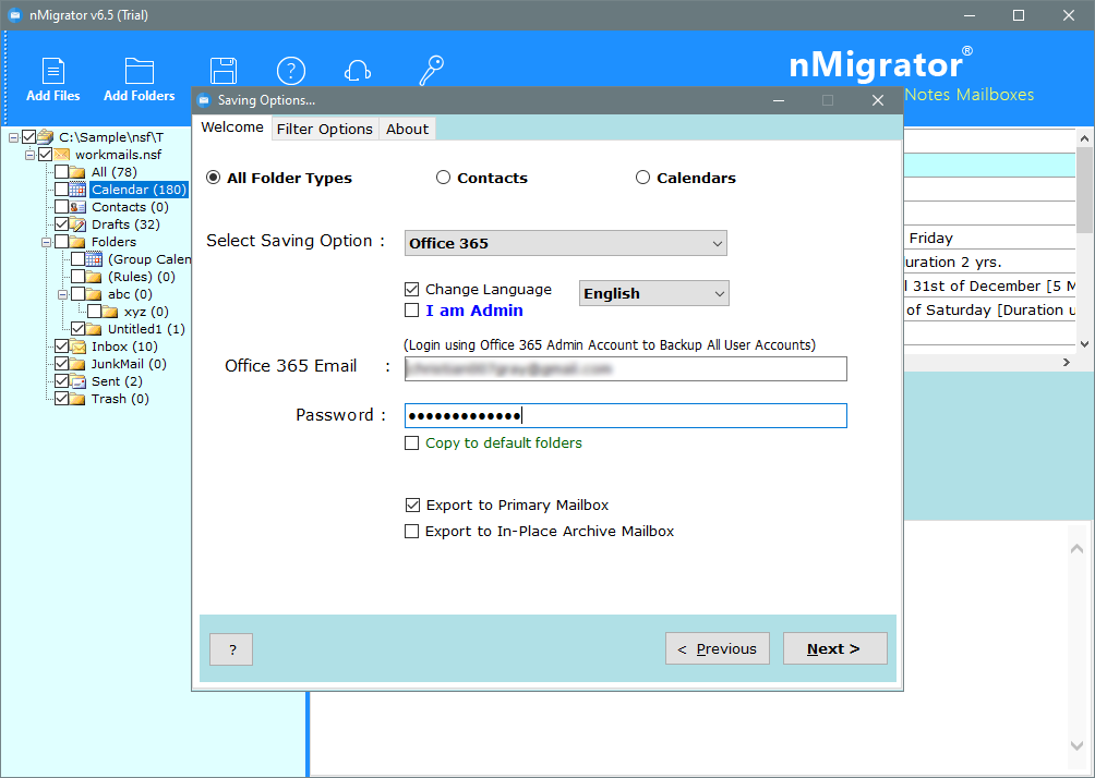 import nsf to office 365