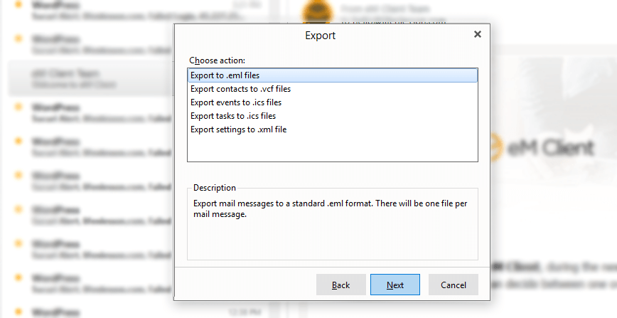 choose export option