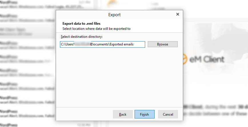 select mailboxes to export em client to pdf