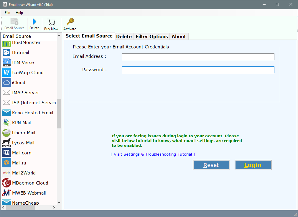 launch tool to delete emails from yahoo account