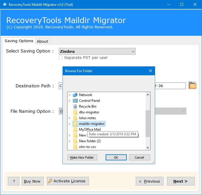 export maildir files to zimbra