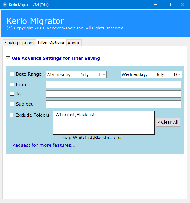 advanced filters settings