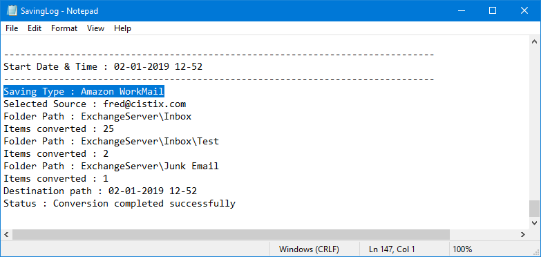 saving log report