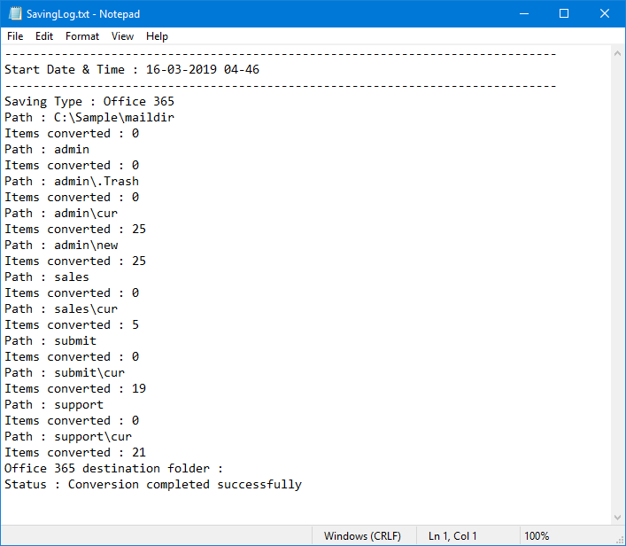 saving log report