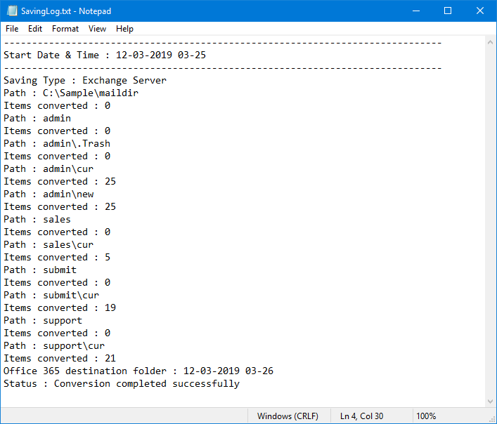 saving log report