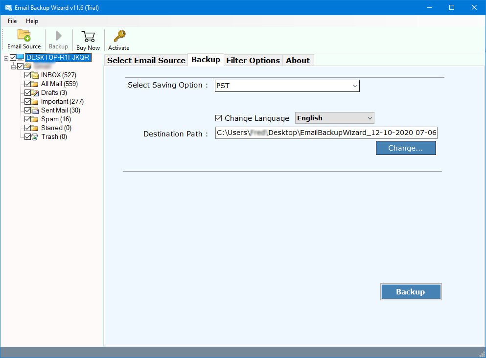 choose required folder to export embarqmail to pst