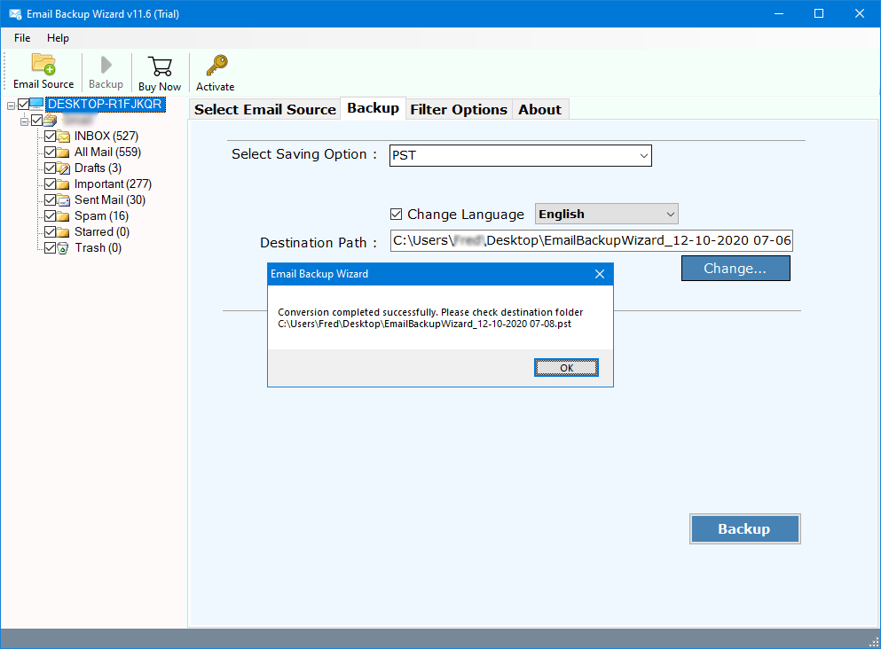 process completed to download mails from reiffmail to outlook