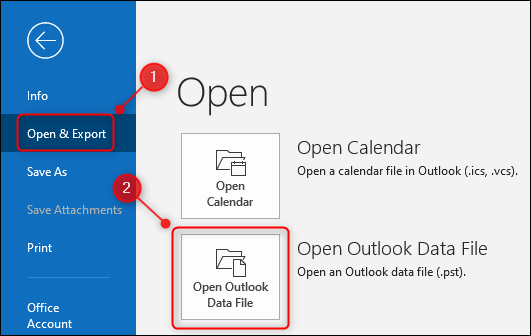 open outlook data file