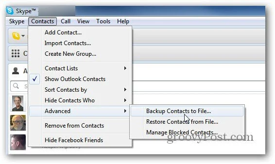 backup contacts