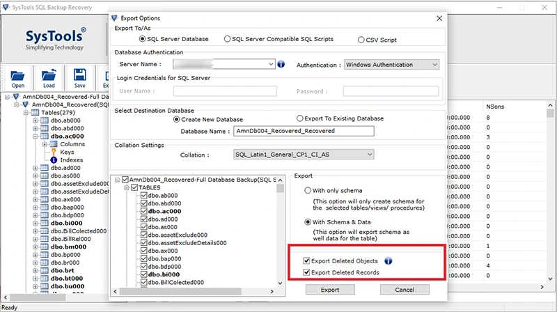 complete restoring SQL database from BAK file