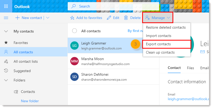 Export Office 365 contacts to teams