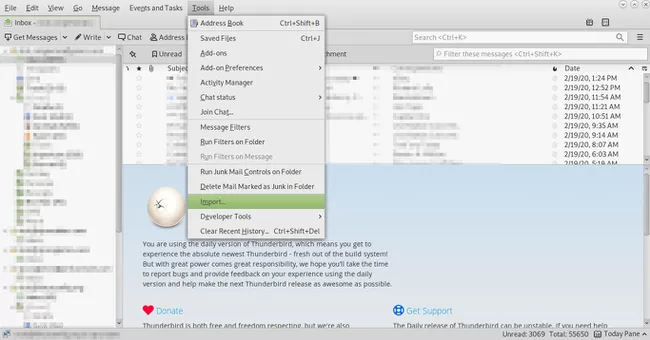 thunderbird import option